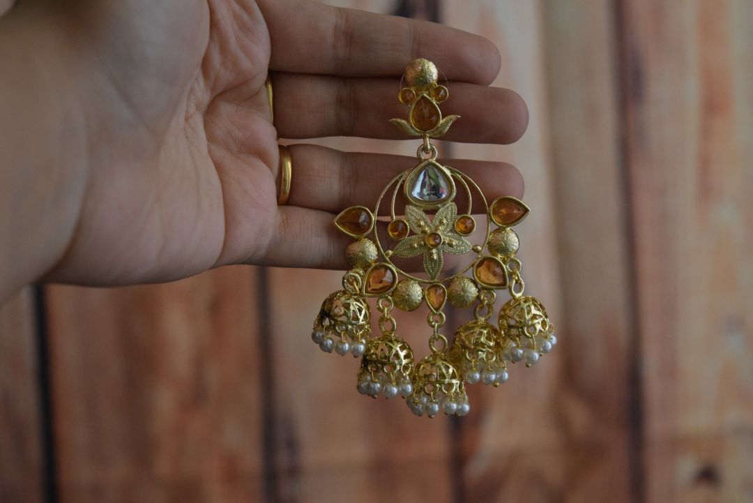 Gold Finish  chandelier jhumka -19B