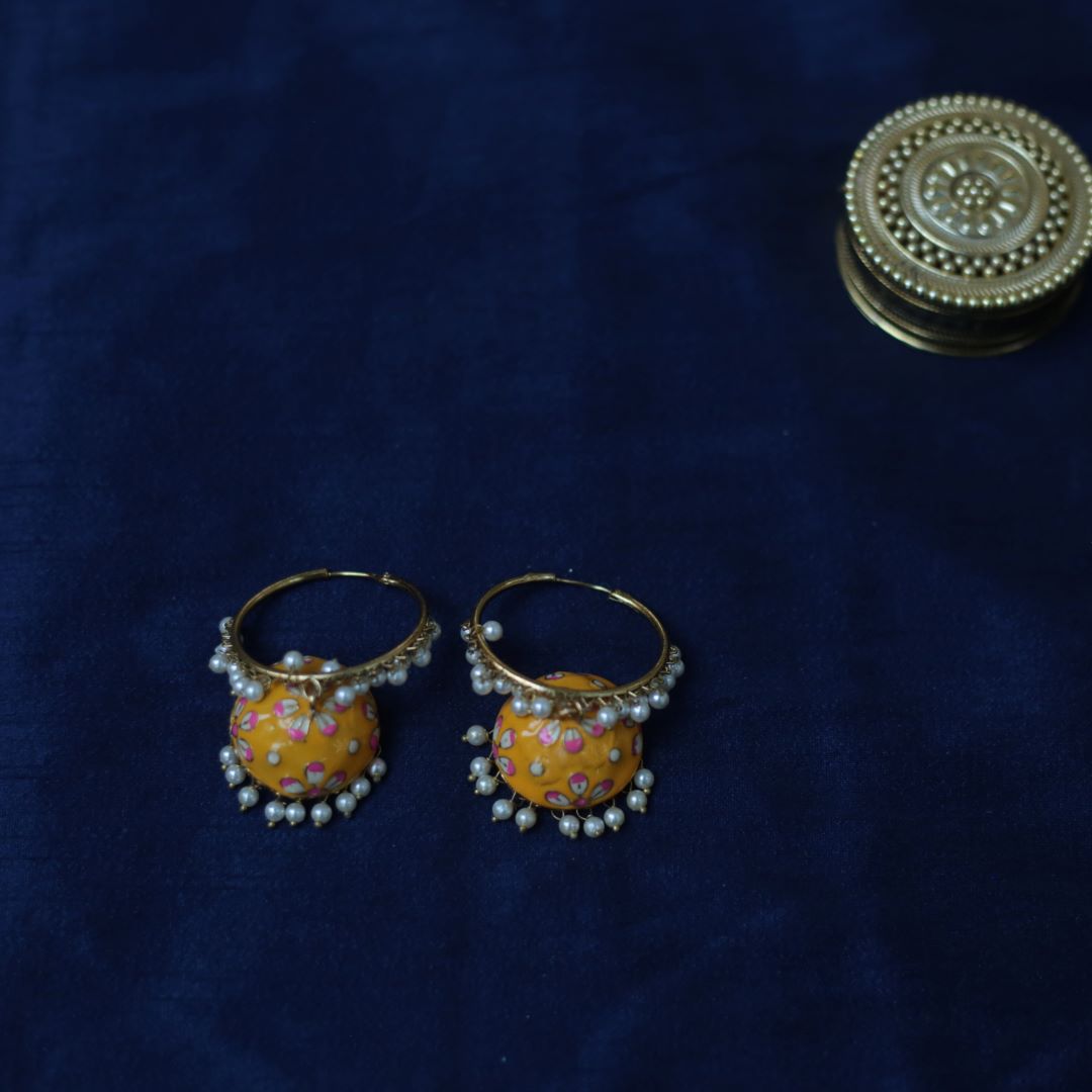 Gold Finish Ring with yellow jhumka