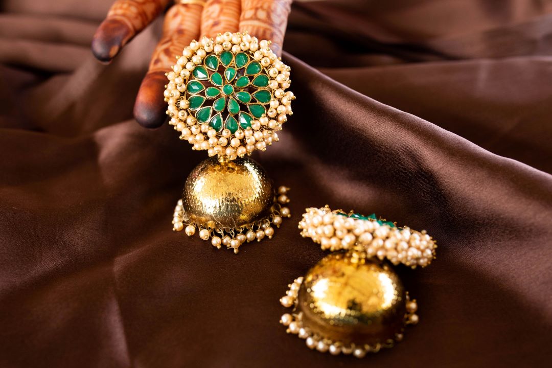 Statement Cluster pearl Green stud with jhumka (Jumbo Size)