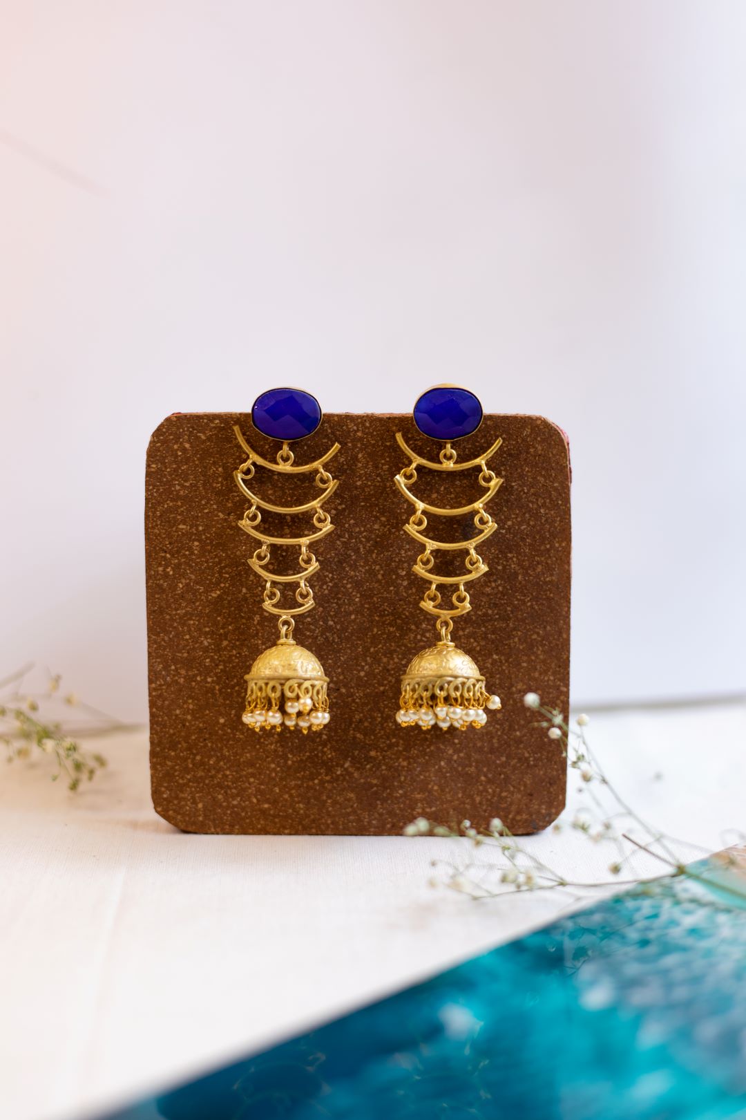 Matte Finish Royal blue crystal stud with long jhumka