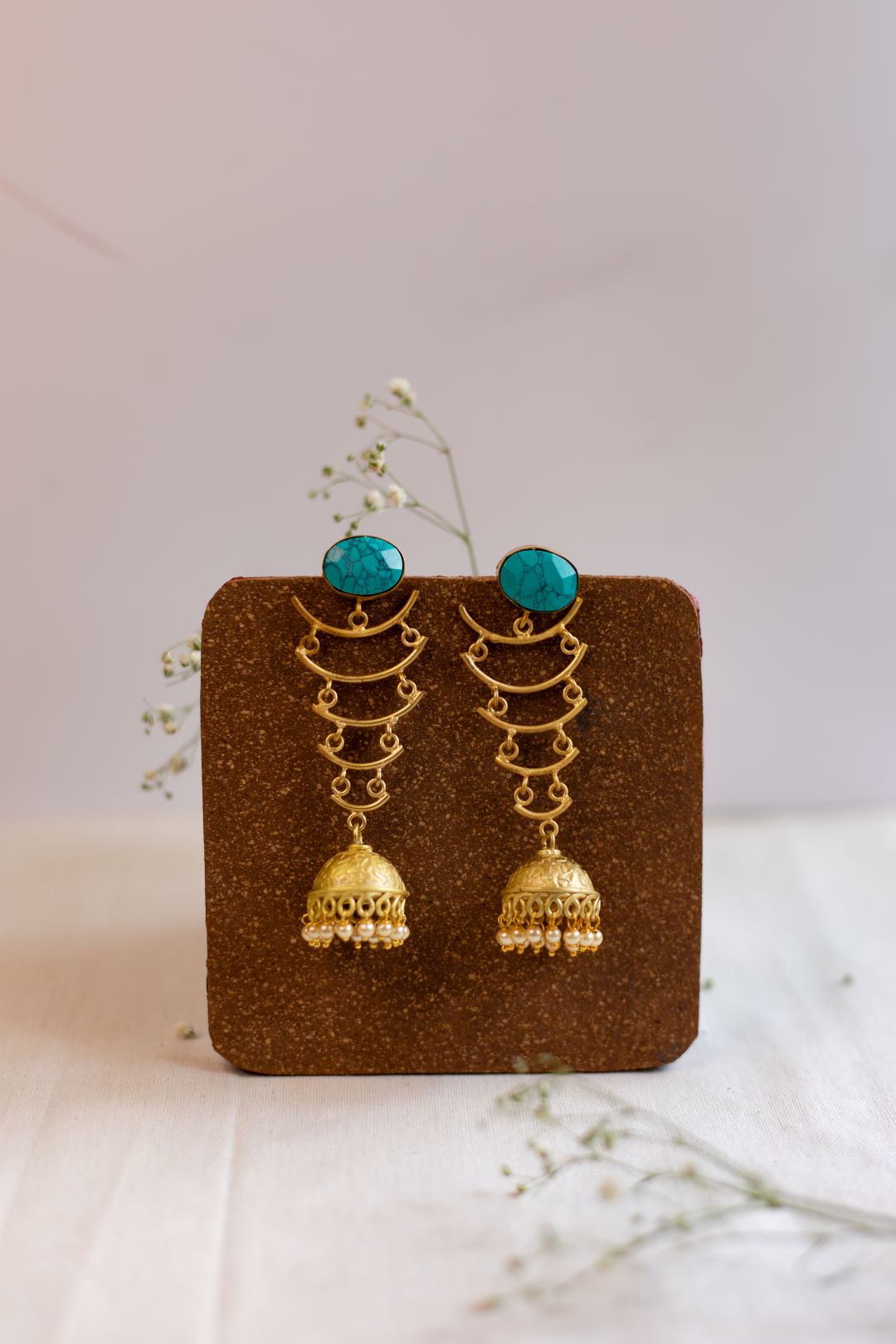 Matte Finish Rama blue crystal stud with long jhumka