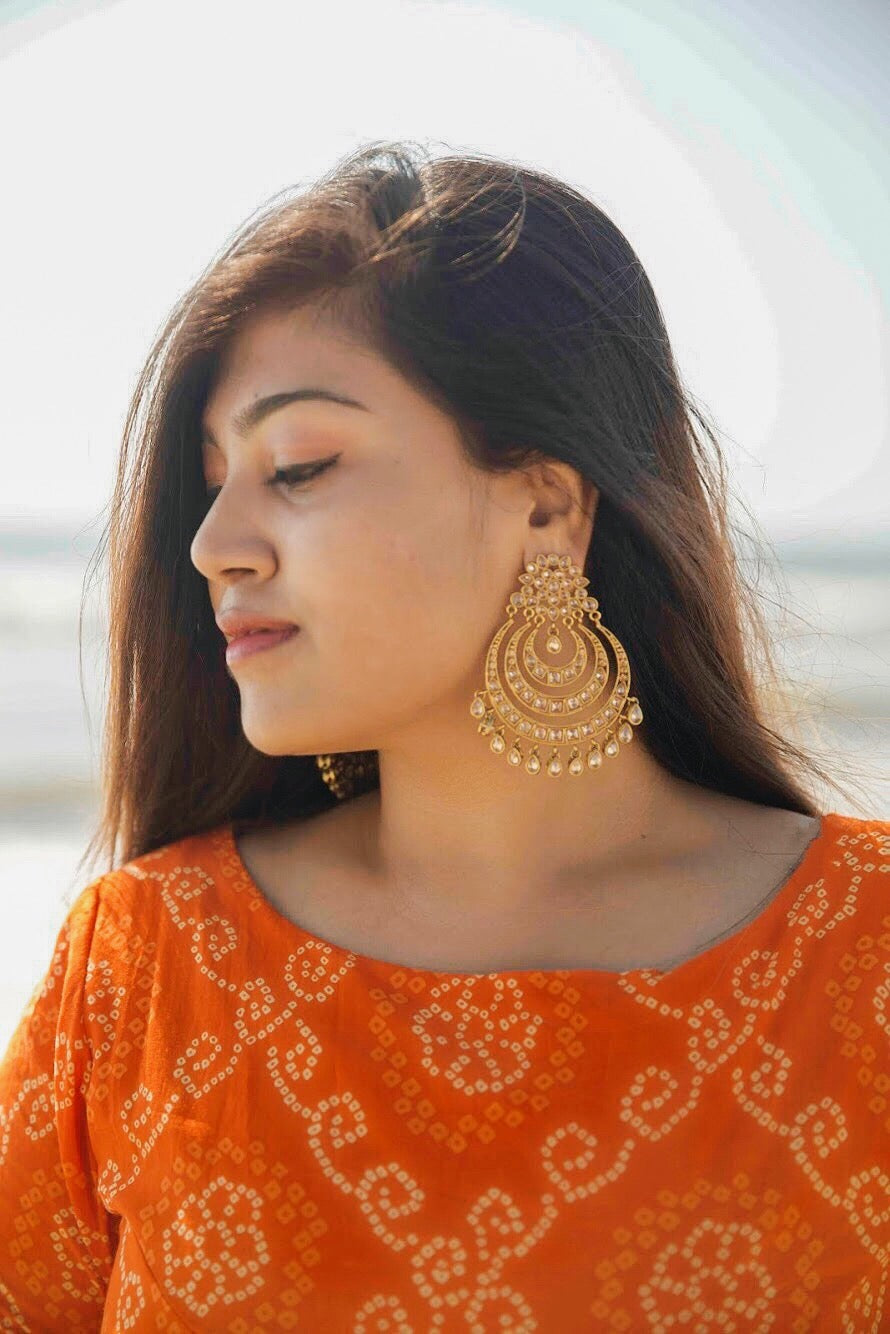 Gold finish Polki Chandbali