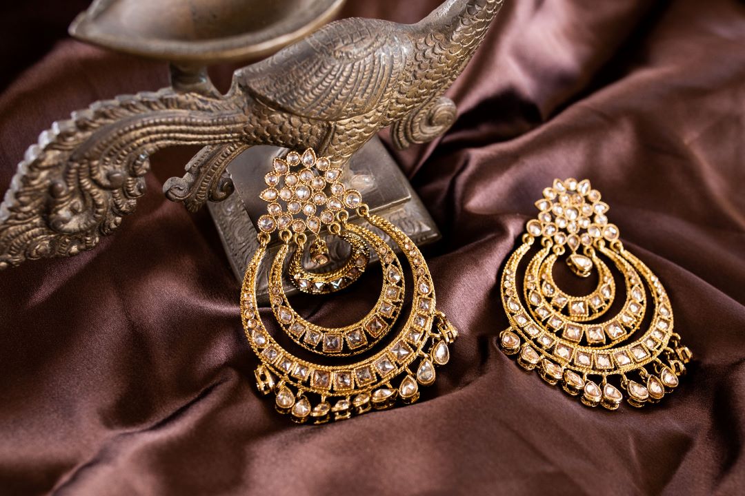 Gold finish Polki Chandbali