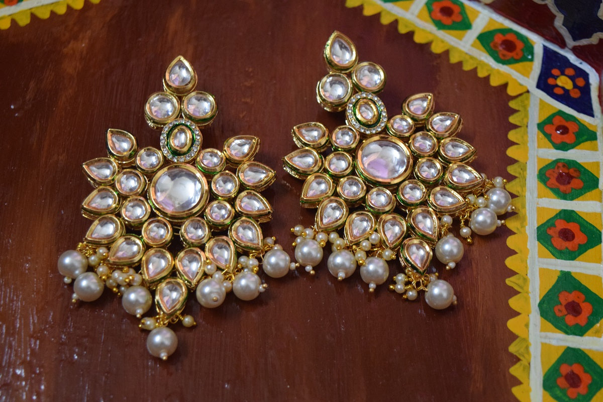 Kundan Statement Earrings with Round Pearl Beads