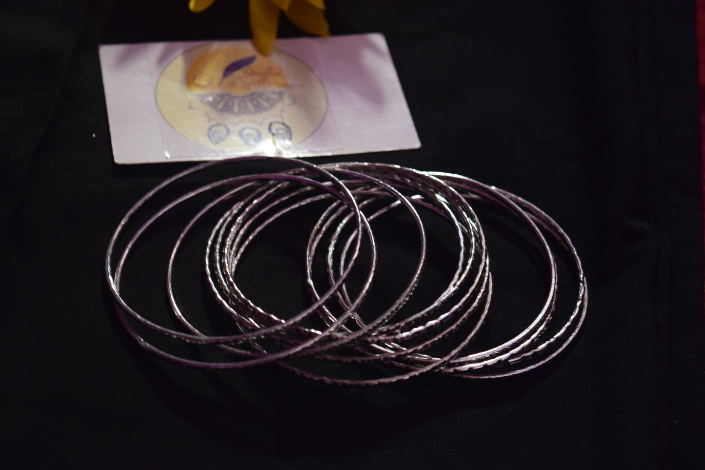 Silver finish bangle with cut work (7 Pcs) - Thin Bangles - Model 2