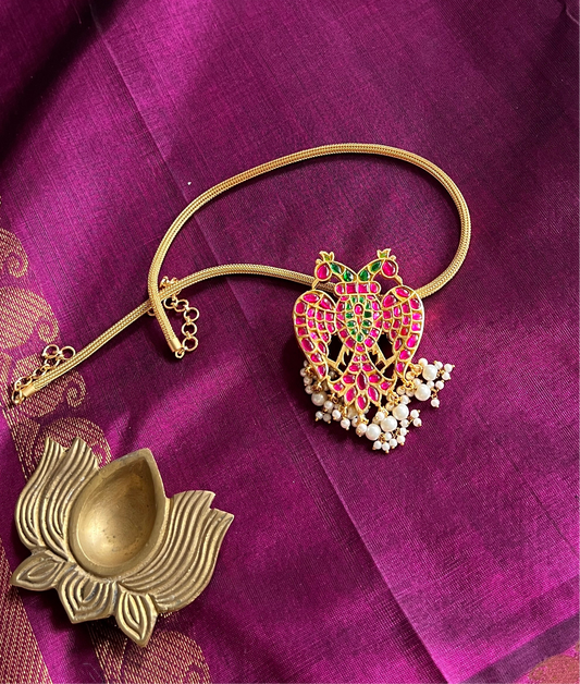 Gold Finish  Chain  with  Gandaberunda Pendant -52C