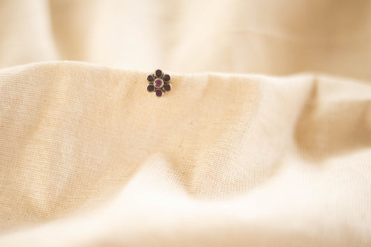 Silver finish tiny nose pin  flowered- Clip On
