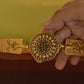 Gold finish flowered carving belt with pendant