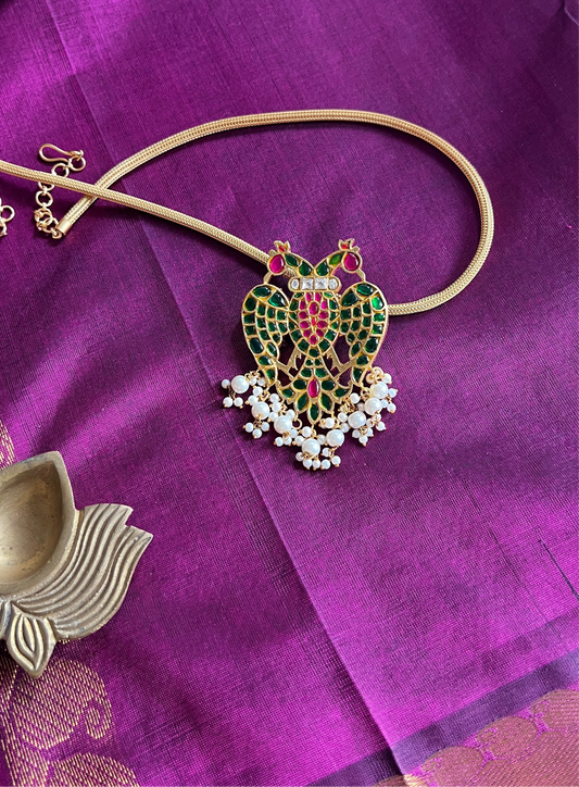 Gold Finish  Chain  with  Gandaberunda Pendant -52D