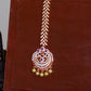 Gold Finish Tikka Half moon flower with rain drops Pendant -Ruby