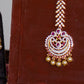 Gold Finish Tikka Half moon flower with rain drops Pendant -Ruby
