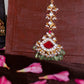 Jadau Stone Triangle Red Stone Tikka With Tear drop green stone & Pastel hangings & Single Layer - White, Green Red