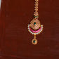 Matte Finish Twin Drops Enamel Half Moon pendant -Red& Pearl