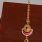 Matte Finish Twin Drops Enamel Half Moon pendant -Red& Pearl