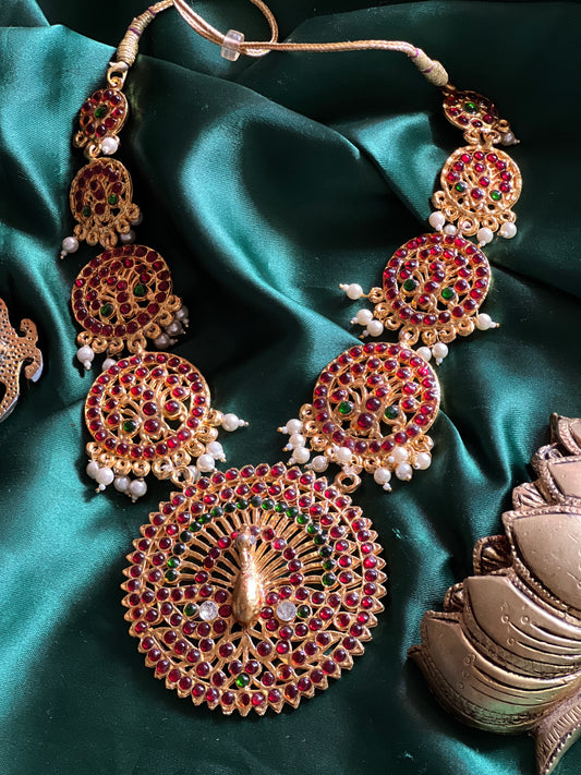 Kemp -  layered chakra with jumbo  peacock  Haaram