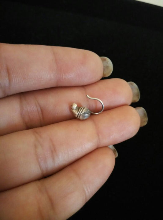 Silver Finish small size mango motifs carved nose pin - Clip On
