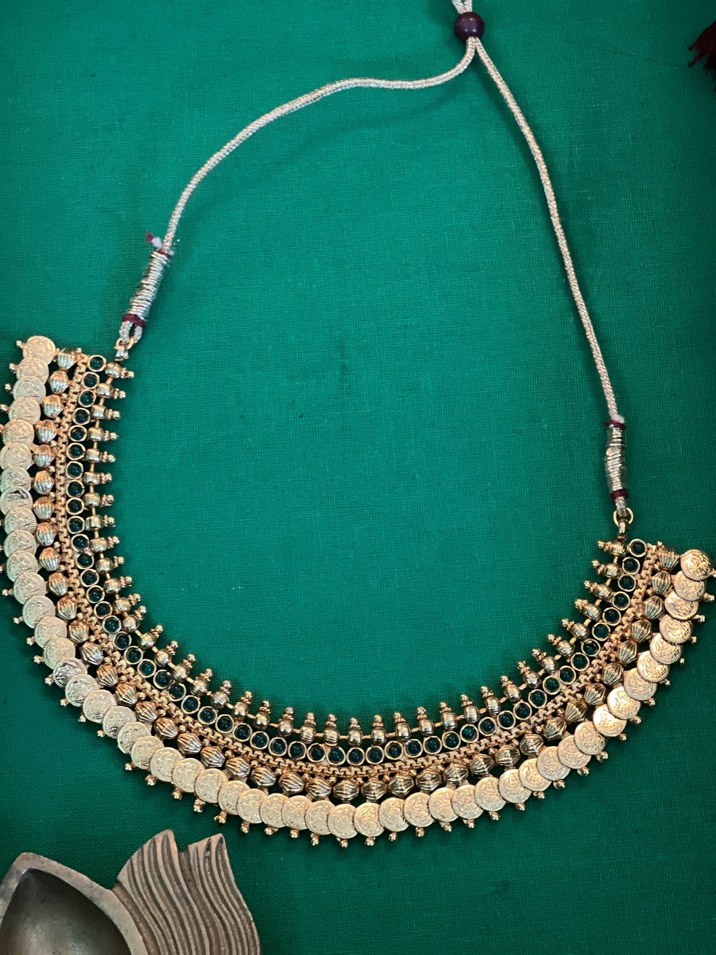 Gold Finish Small Lakshmi coin Necklace  with Stud#19