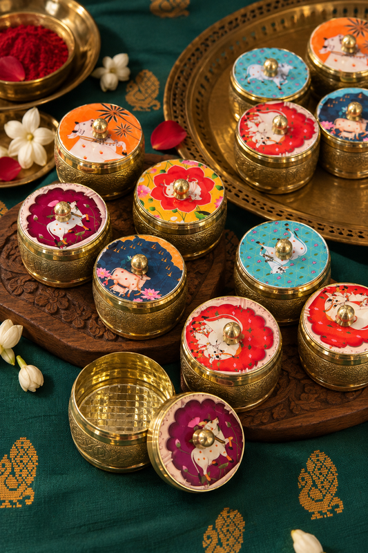 Pichwai Brass kumkum box-1