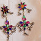 Gold Finish flower stud with hanging-12(A)