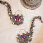 Silver Finish half moon chandbali with Maatal