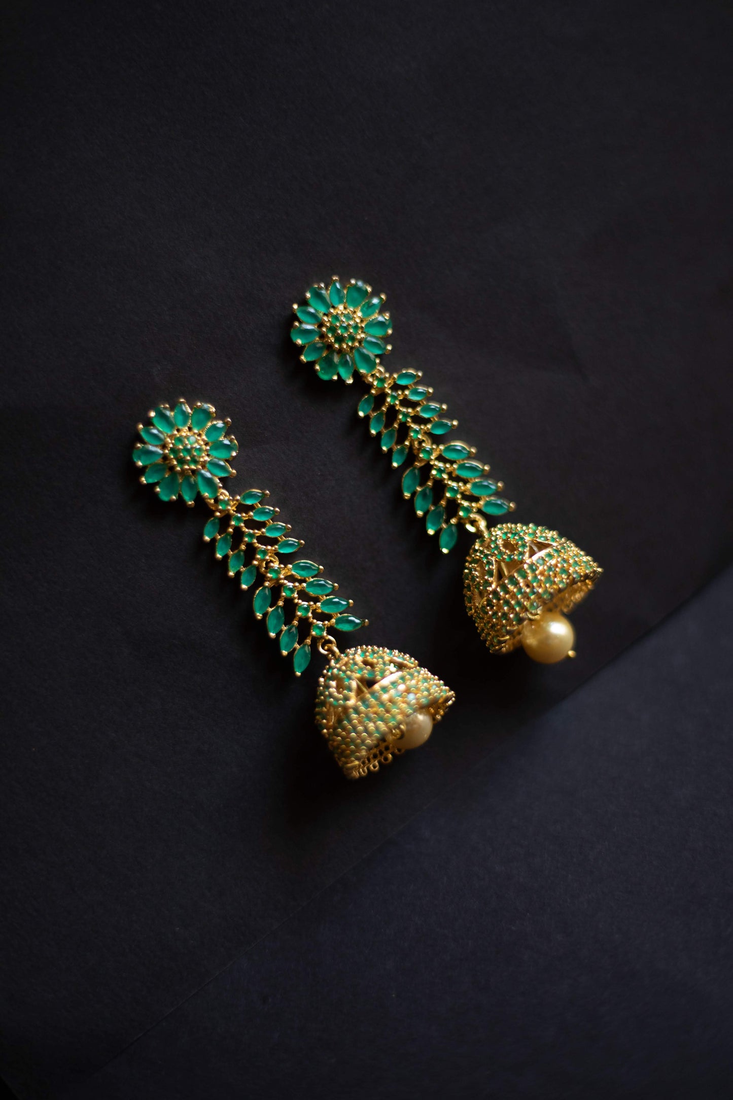 Gold finish-long flower jhumka -01(C)