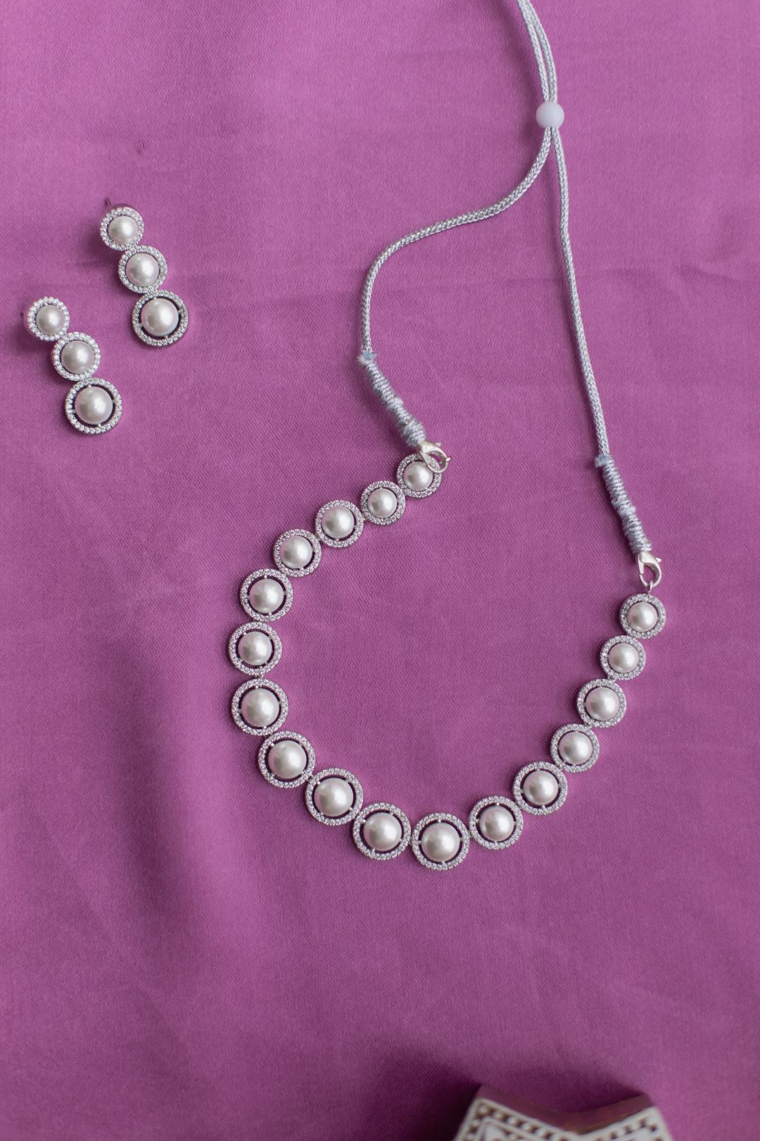 Silver Finish AD & Pearl necklace