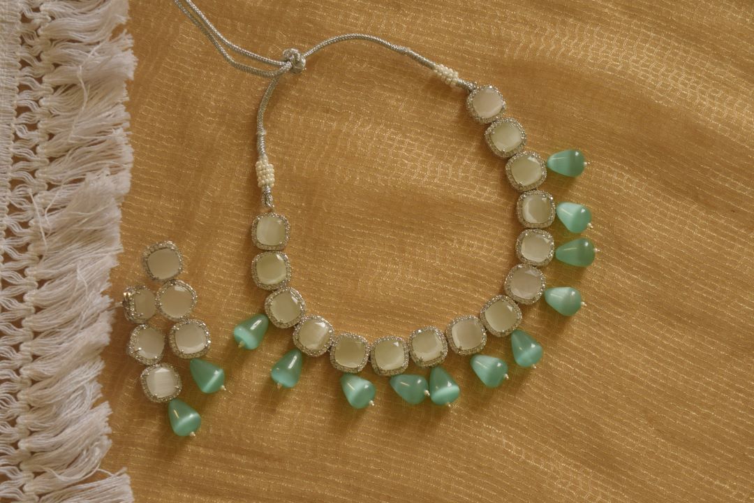 White Crystal Stone with Pastel Beads with stud #20