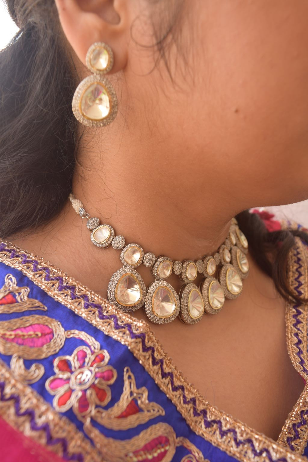 White Tear drop Kundan Necklace#33