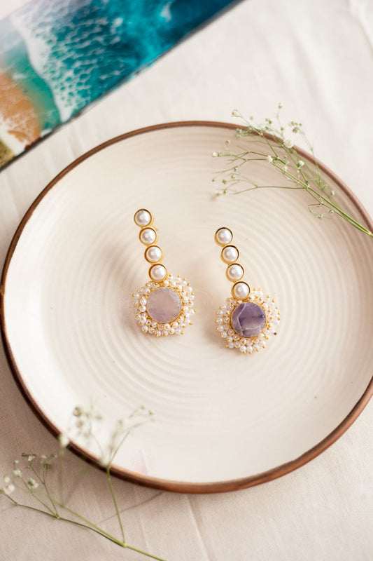 Long Pearl stud - Purple