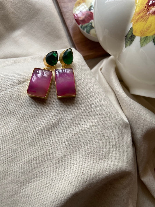 Tear drop earrings - Green & Pink