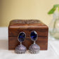 Oxidised Oval Stone Stud Jhumka- Sapphire Blue - 2(A)