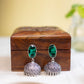 Oxidised Oval Stone Stud Jhumka- Emerald Green - 2(B)