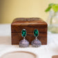 Oxidised Oval Stone Stud Jhumka- Emerald Green - 2(B)