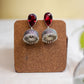 Oxidised Tear Drop Stone Stud Jhumka- Red