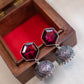 Oxidised Hexagon Stone Stud Jhumka- Wine