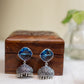 Oxidised Diamond Stone Stud Jhumka- Sea Blue