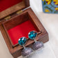 Oxidised Reverse Tear Drop Stone Jhumka- Aqua Blue