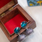Oxidised Reverse Tear Drop Stone Jhumka- Aqua Blue