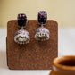 Oxidised Rectangle Stone Jhumka- Purple 9(B)