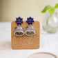 Oxidised Flower Stud Stone Jhumka- Dark Blue