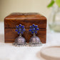 Oxidised Flower Stud Stone Jhumka- Dark Blue