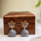 Oxidised Flower Stud Stone Jhumka - Golden 11(B)