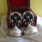 Silver Look Alike Statement Flower Jhumka - Black 15A