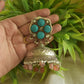 Silver Look Alike Statement Flower Jhumka - Aqua Blue 15B