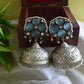 Silver Look Alike Statement Flower Jhumka - Light Blue 15D