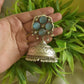 Silver Look Alike Statement Flower Jhumka - Light Blue 15D