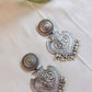Silver Look Alike Twin Peacock Statement Chandbali