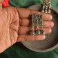 Oxidised Square Type Carving  With Tiny Jhumkas