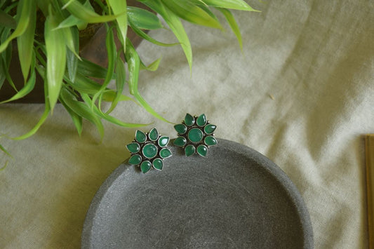 Oxidised Geometric Flower Stud  - Model 2-29A