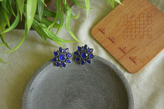 Oxidised Geometric Flower Stud  - Model 2-29B